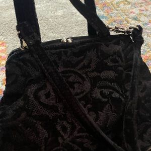 VINTAGE Frankie and Johnnie Velvet Floral Black Purse Tote Shoulder Bag